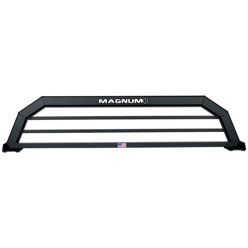 A black truck rack with two horizontal bars