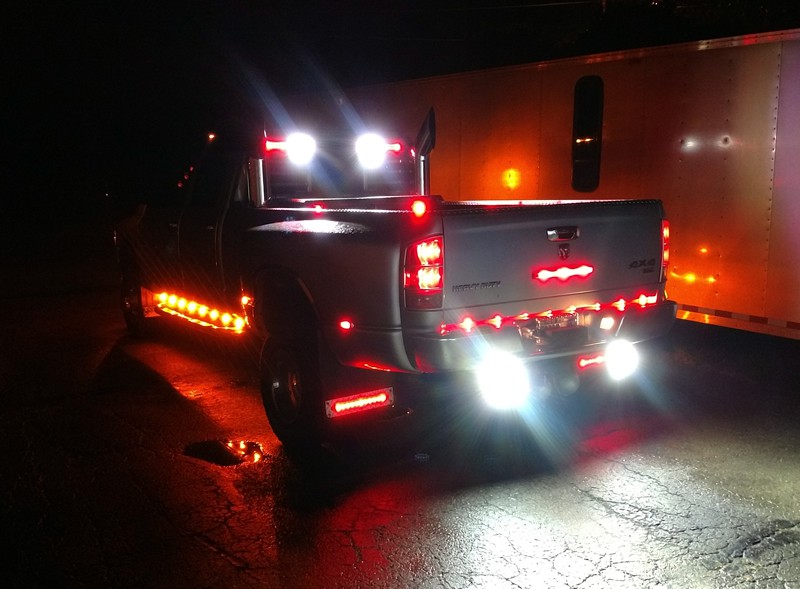 pickup truck at night showing a lot of different exterior lights