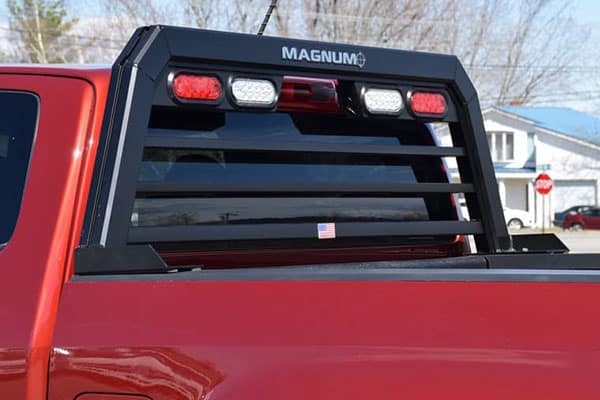 high pro headache rack by Magnum on a red pickup truck